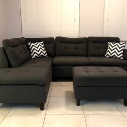 💥NEW🦋🦋Black Sectional w/Ottoman (Left Chaise)🦋ORDER ONLINE OR VISIT OUR SHOWROOM 