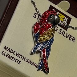 Animal Planet Sterling Silver 18" Parrot Swarovski Crystal Necklace NEW