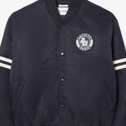 NWT Lacoste Unisex Mens Embroidered  Badge Navy Blue Bomber Jacket Men Size L