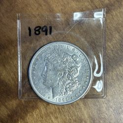 1891 Morgan Silver Dollar.    90% Silver 