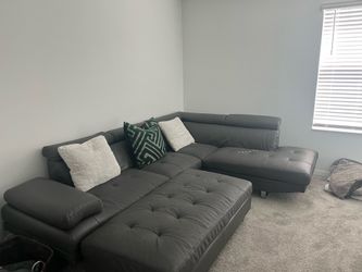 Gray Leather sectional chaise lounge