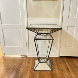 Mirrored Glass Pedestal - Postmodern Glam 32”