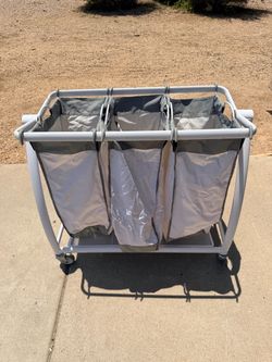 3 Bag Laundry Sorter Metal Rolling Cart W/ Removable Bins