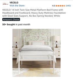 14 Inch Twin Size Metal Platform Bed Frame with Headboard and Footboard