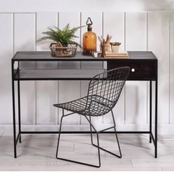 $50 ONLY THE DESK .Black Wood Desk With Black Metal Base . ONLY DE