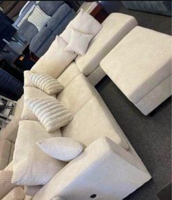L shaped sectional sofa with storage ottoman Ivory Corduroy