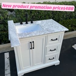 36 inch Bathroom Vanity Sink Combo Cabinet with marble top and backsplash
