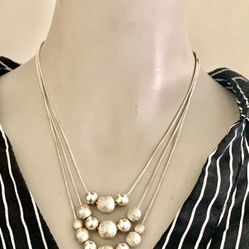 Vintage 925 Sterling Silver 3 tier Necklace with Sterling Silver Balls Sparkle pretty 17”  Total Weight 15.65 grams 