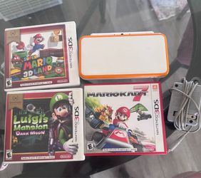 Nintendo New 2DS XL Bundle – White/Orange + Charger + 3 Games