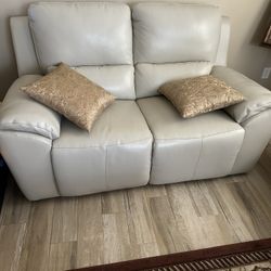 Off White/ Beige Leather Living Room Set