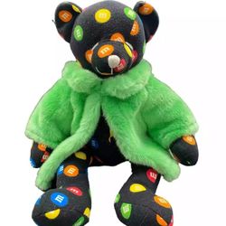 M&M World Black w Multicolored Candies “GREEN” Coat Plush Teddy Bear