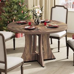 47 inch Round Dining Table for 4-6 People, Circle Kitchen MDF Table for Dining Room Living Room, Small Wood Farmhouse Dinner Table，walnut 