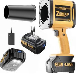 Leaf Blower Cordless with 2*4.0 Ah Battery and Charger[Battery with Outdoor LED Light+Stepless Speed Control]21V 180MPH Handheld Electric Leaf Blower 