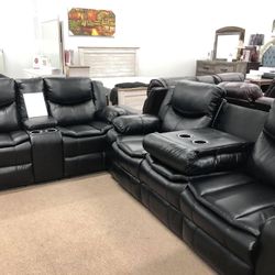 Bastrop Black Reclining Living Room Set / couch /Sofa and Loveseat 