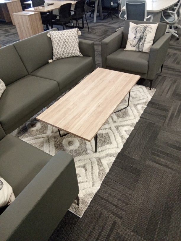 New - Laminate Reception Coffee Table With Metal Cross Base