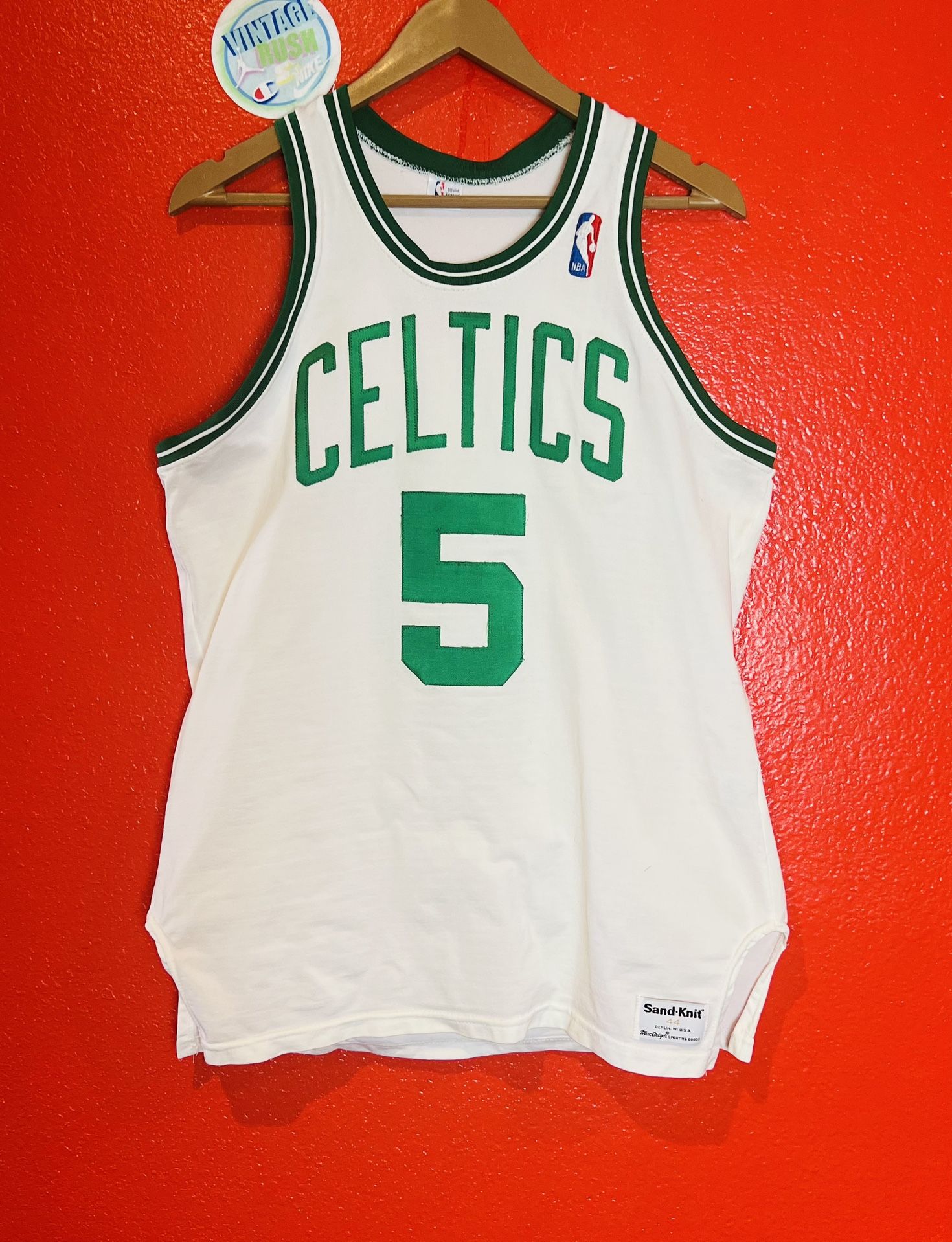 1986 Celtics Bill Watson Sand Knit Jersey White Rare Bird McHale Brown Champion Nike 