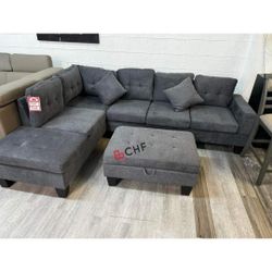 3 Pc Sectional Sofa With Storage Ottoman With Cupholder  // Limited Time Offer 