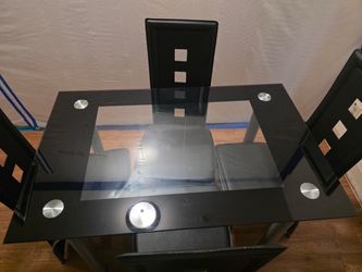 Black Glass Dining Table with 4 Chairs