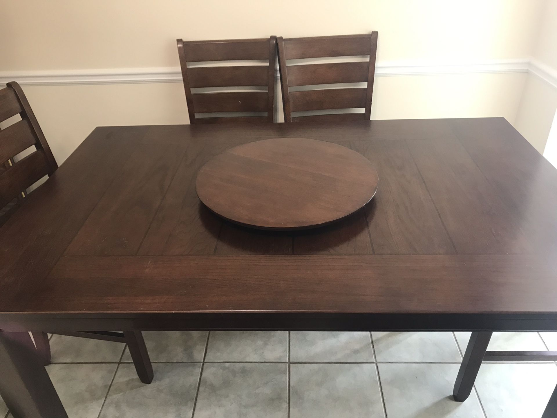 Wooden 6 Chair Dining Room Table with Lazy Susan