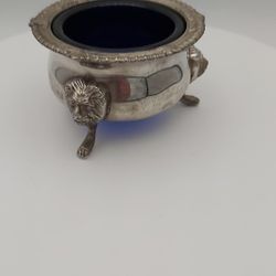 Vintage Silverplated & Cobalt Blue Glass Master Salt Cellar 