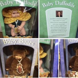 Vintage Anne Geddes Daffodil & Bear Baby Dolls - 1998 Collection ($25 Each Or $40 For Both)