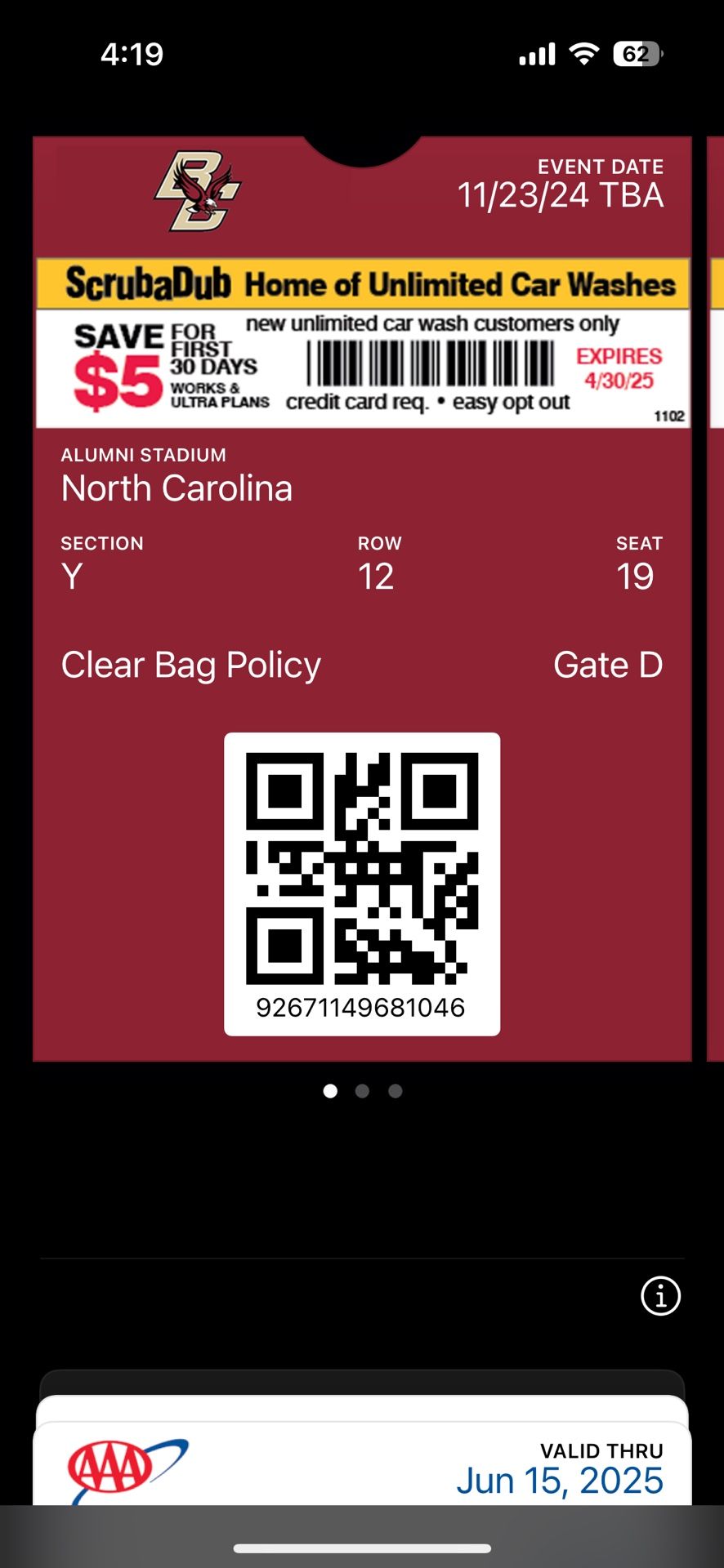 3 Boston college Football Tickets Vs NC