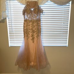 Rose Gold Evening Gown With Heels