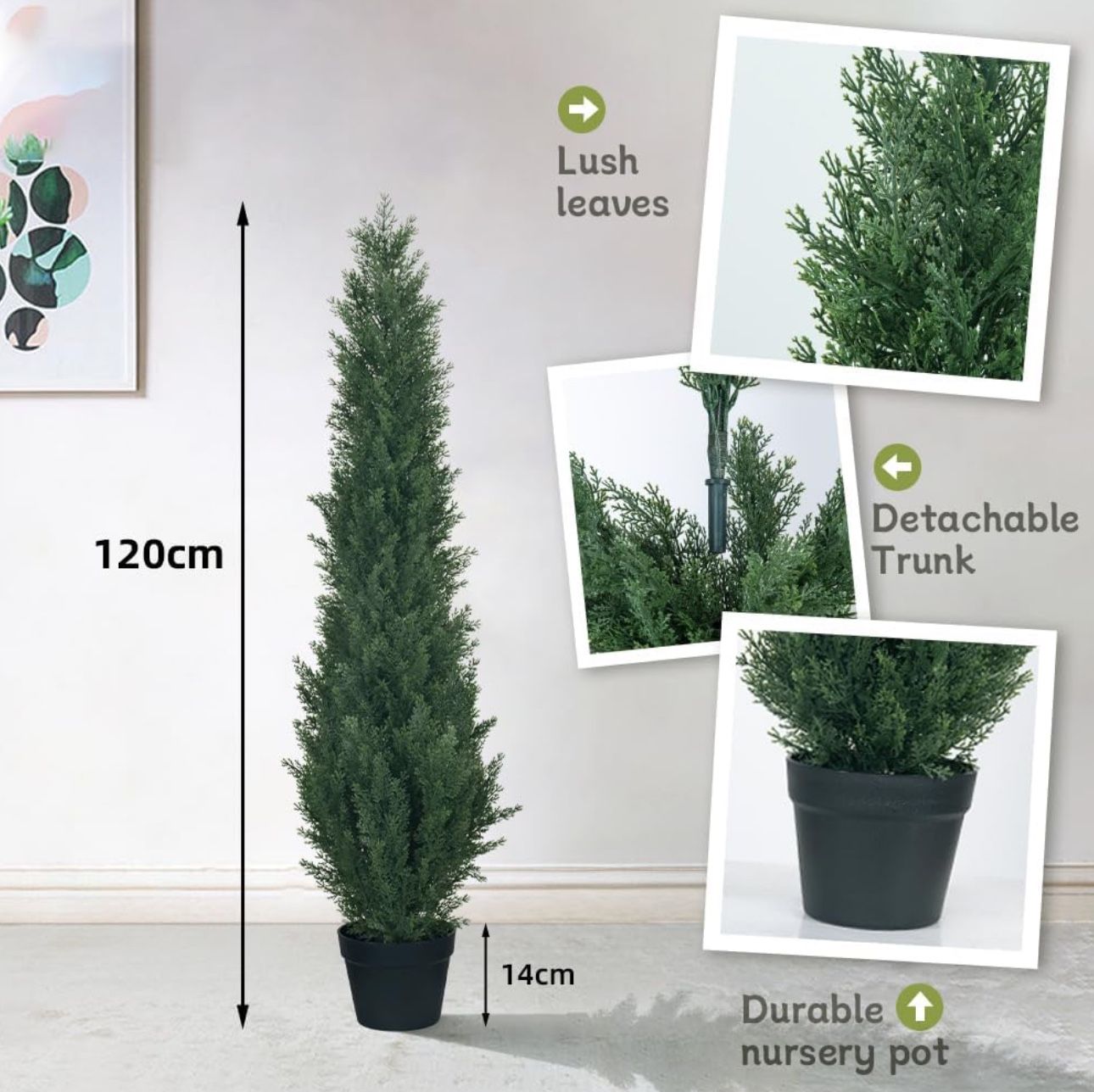 4ft Artificial Cedar Topiary Trees - Fake Boxwood Topiary Cypress Trees Potted Plants, Artificial Plants Shrubs for Home Indoor Outdoor Garden Porch D