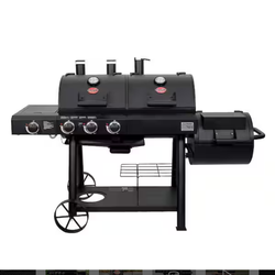 Char-Griller Texas Trio Dual Fuel Grill + Smoker — Gas/Charcoal/Wood, 1,389 sq in — NEW
