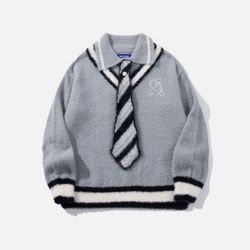 AELFRIC EDEN STRIPE TIE POLO SWEATER