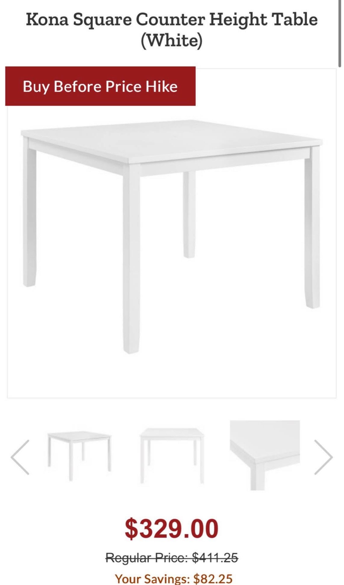 White Counter Height Wooden Table
