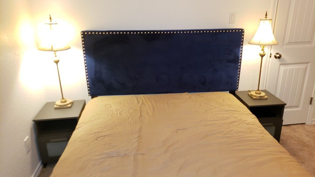 Blue Headboard Queen Bed 