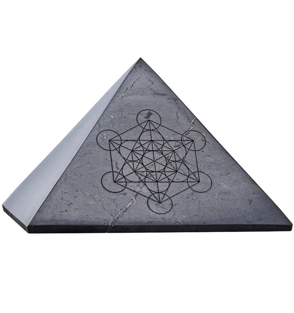 Modern ŌM Shungite Pyramid Engraved with Metatron’s Cube 5cm