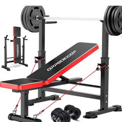 6 in 1 Weight Bench Set with Squat Rack Adjustable Workout Bench