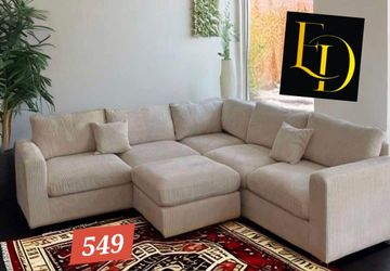 Beige Fabric Sectional Sofa with Ottoman