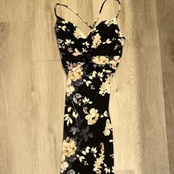 Black Flower Long BodyCon Dress 