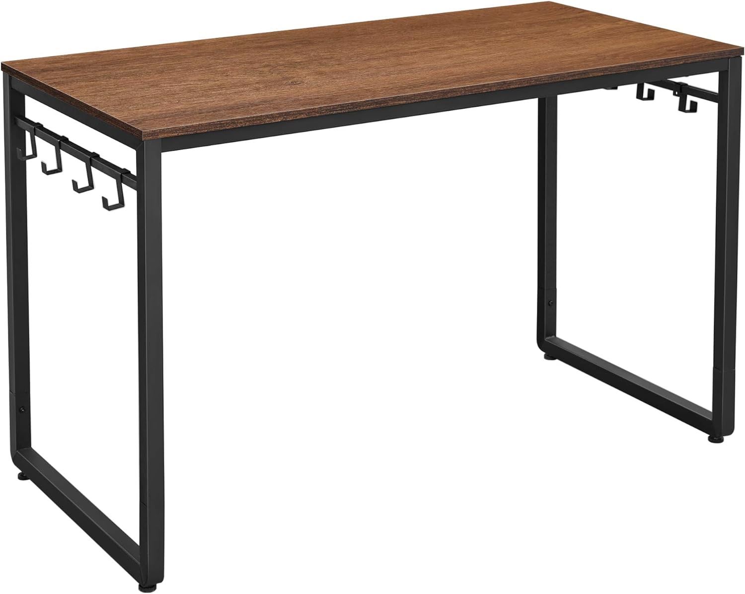 Computer Desk, Office Desk with 7 Hooks, for Study, 47.2-Inch Walnut