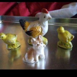 CUTE VINTAGE HEN & HER BABY CHICKS ALONG CAME A DOG
