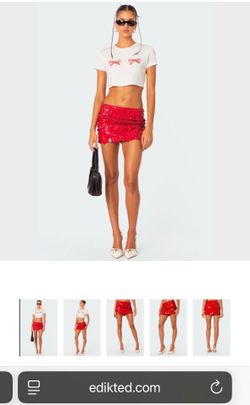 Red sequin mini skirt