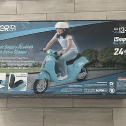 24V Hyper Toys Retro Electric Scooter, Easy Twist Throttle, Blue, Ages 13+, Including Teens, Tweens