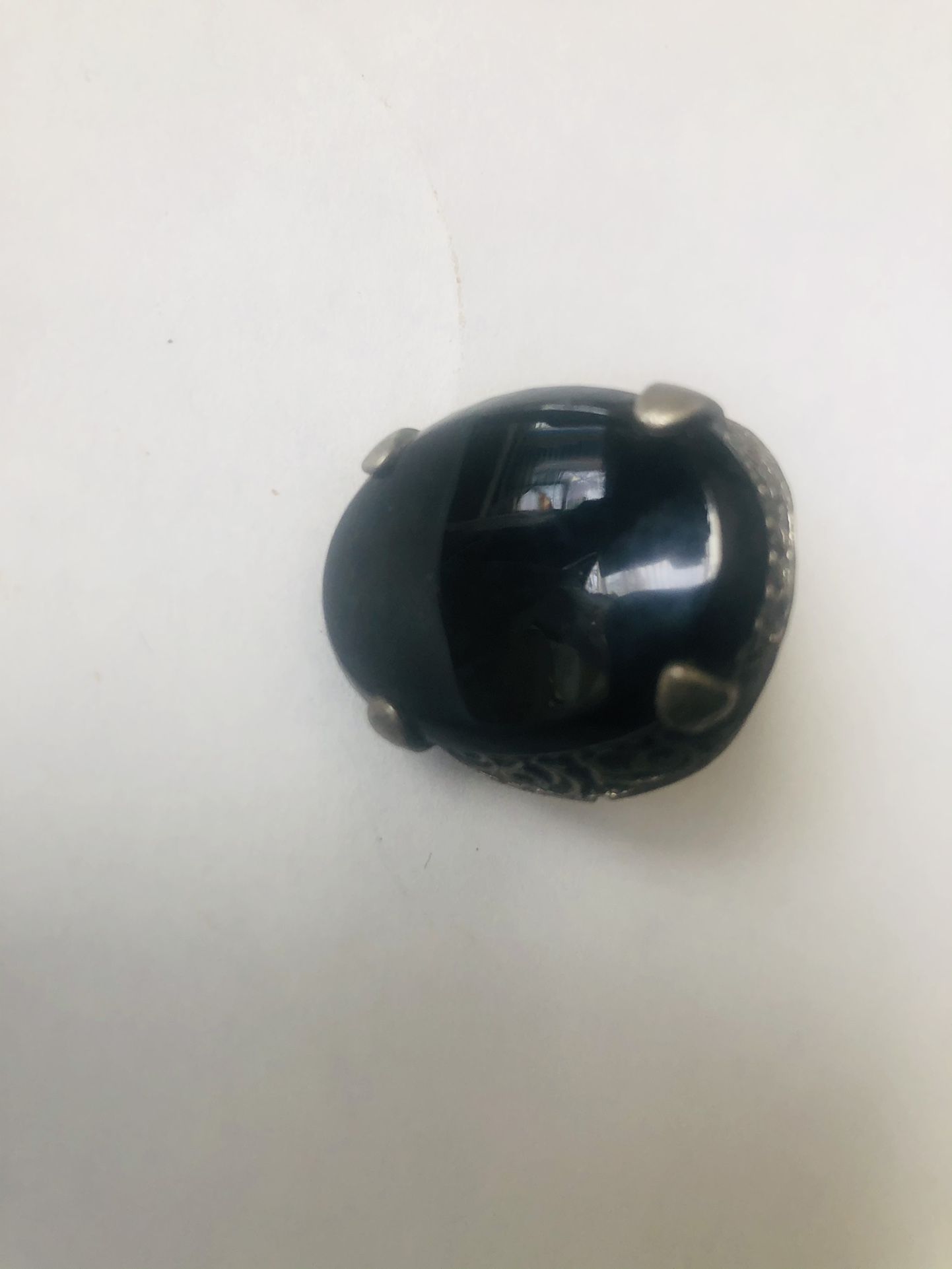 Vintage Black Glass Adjustable Ring Great Shape