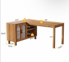 L-Shaped Wood Desk with Storage Cabinet
