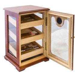 Panorama Display Humidor - Humidifier Storage Box Hygrometer, Gold-Plated Hinges & Handcrafted Finish - Cedar Wood Case for Moisture Control