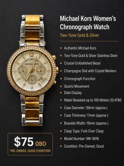 Michael Kors Women’s Two-Tone Gold & Silver Chronograph Crystal Watch | MK-5616