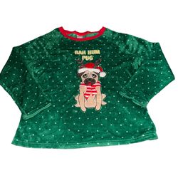 Secret Treasures Sleepwear | Women’s Vintage Bah Hum Pug Ugly Christmas Pajama Top Plush Sweatshirt Pullover 2X (18W-20W)  