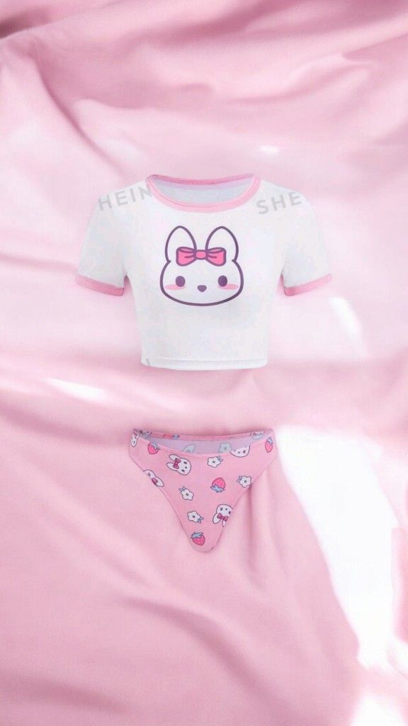 ROMWE Kawaii Cartoon Graphic Contrast Binding Lingerie Set
