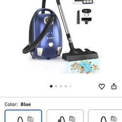 Bagged Canister Vacuum Cleaner,1400W Powerful High-Suction Bagged Canister Vac with 3.7QT Dust Bags,Pop-N-Go Brush,HEPA Filter,Dual Motors&4 Cleaning 