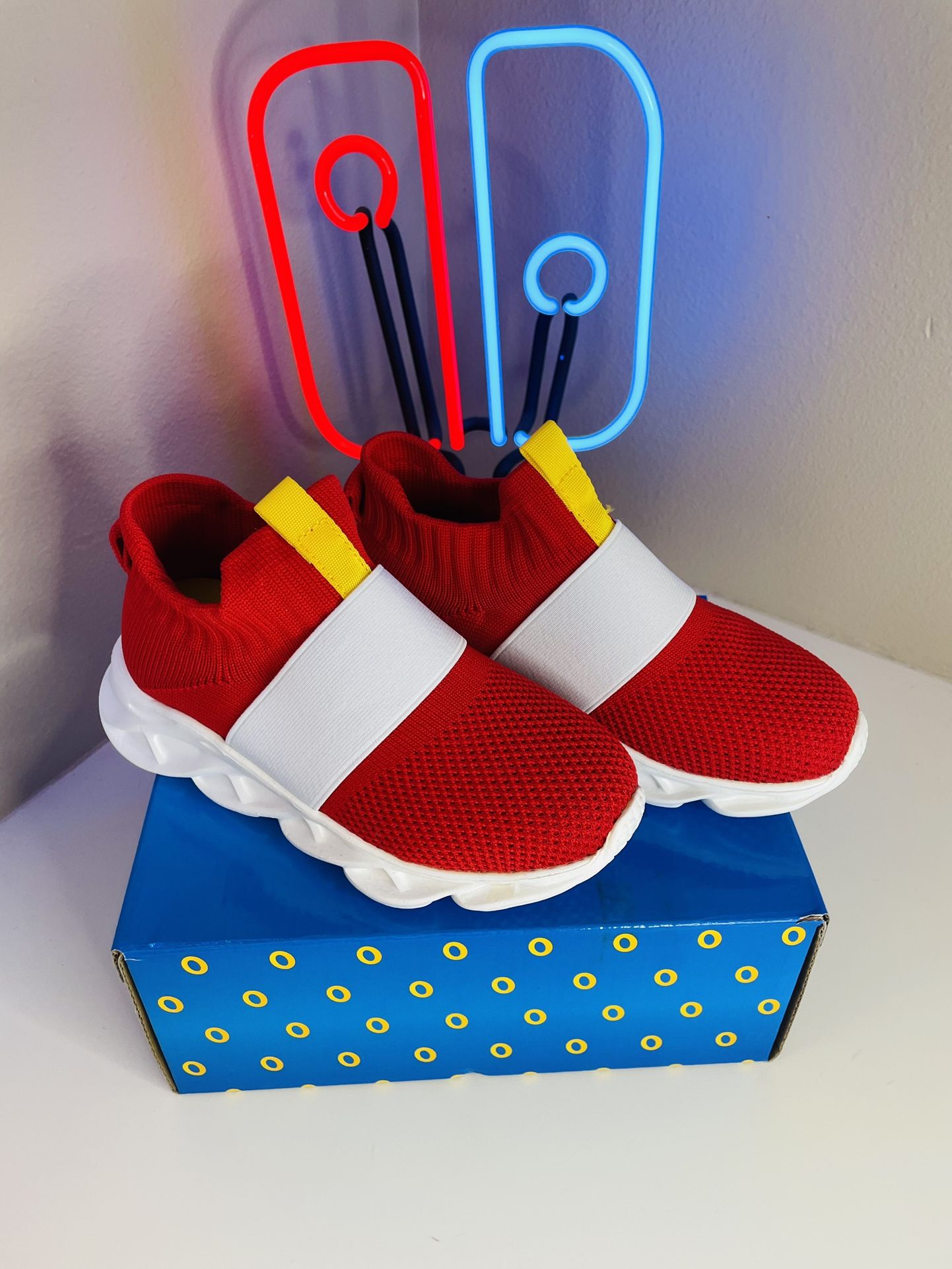 Sonic The hedgehog Red Shoes With Rings And Chaos Emerald Sneakers Children Kids Boys Girls Birthday Gift
