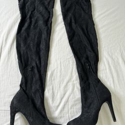 Women’s Black Laced Knee High Boots 