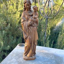 Vintage Wood Carved Madonna And Child 
